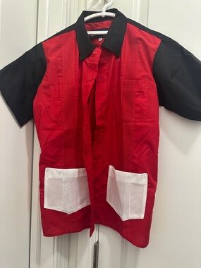 Red and Black cuban Guayabera-Style Button Shirt with White Pockets